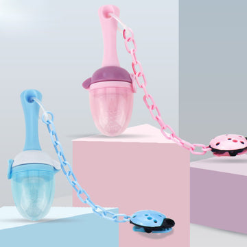 Set suzeta fructe si lantisor, diverse culori, silicon, 3luni+